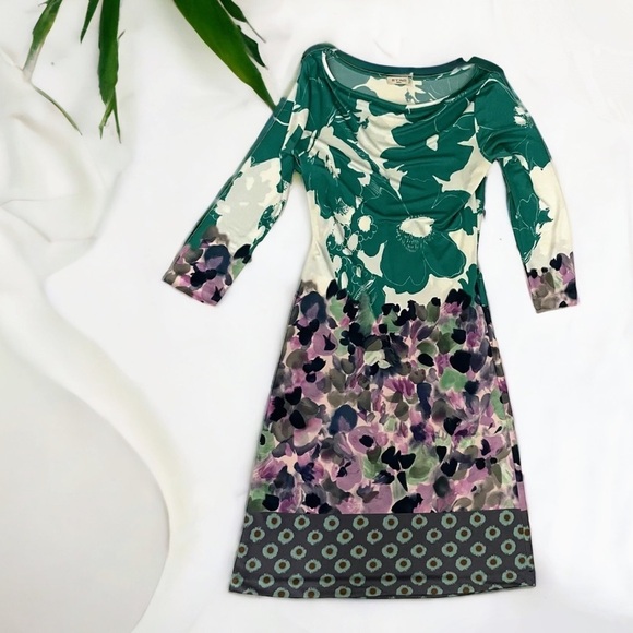 ETRO Green Purple Floral Abstract Printed 3/4 Sleeve Knee Length Dress - Picture 6 of 13